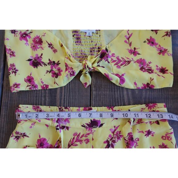 Cami NYC Silk Floral Two Piece Set Womens Small Yellow Pink Bra Top Shorts Boho - Picture 12 of 16